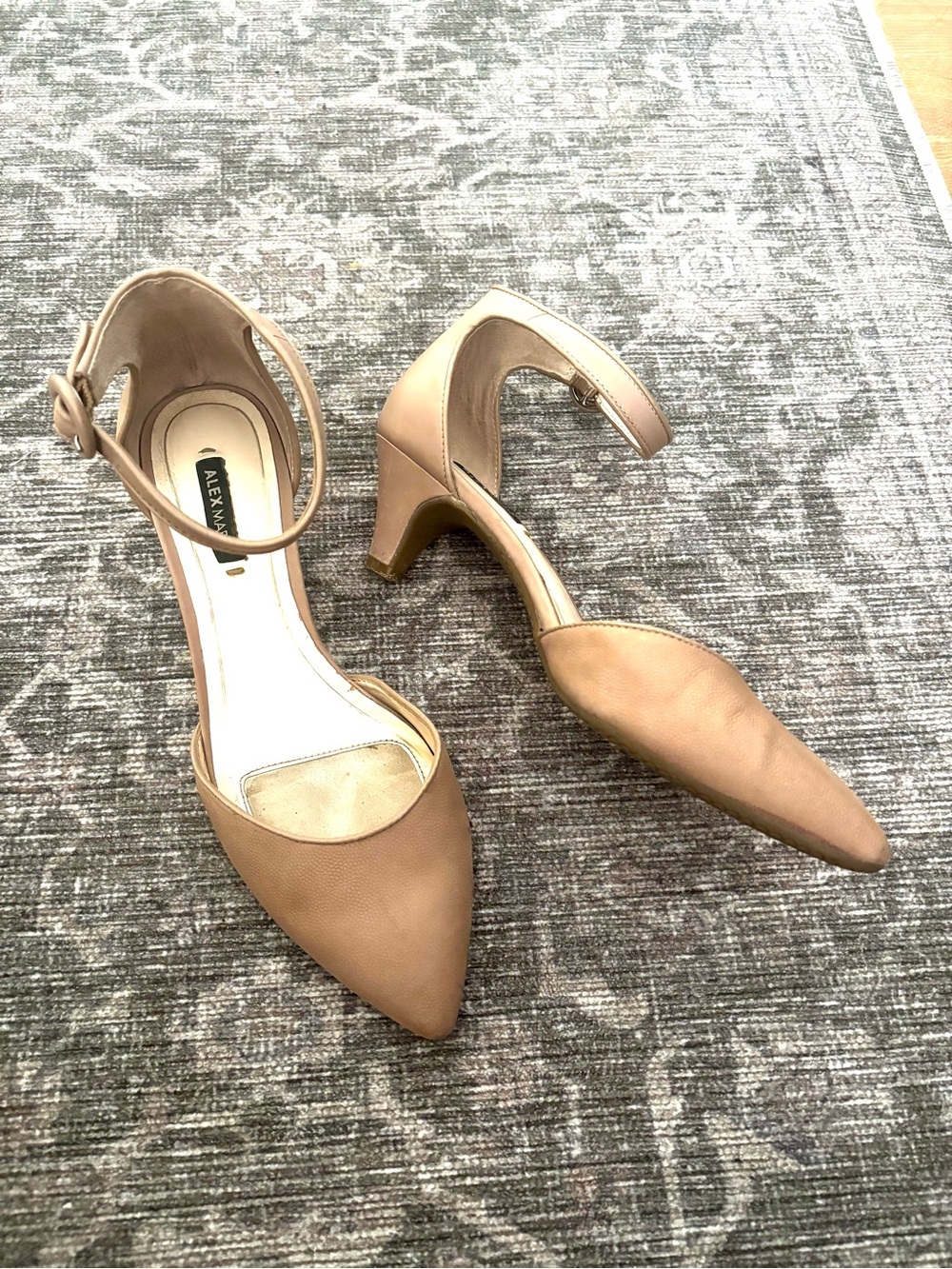 Alex Marie Nude Pointed-Toe Ankle-Strap Kitten Heel Pumps 6M